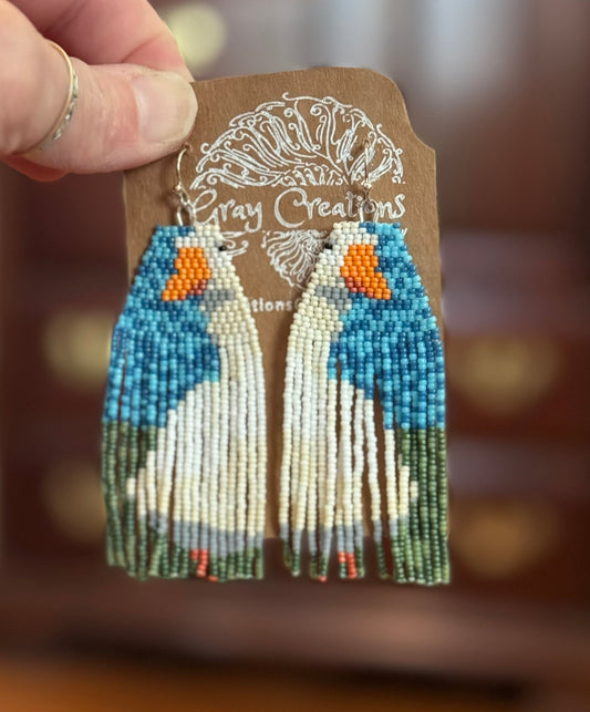 Aurora Goosalinda Porch Goose Beaded Earrings with Fringe